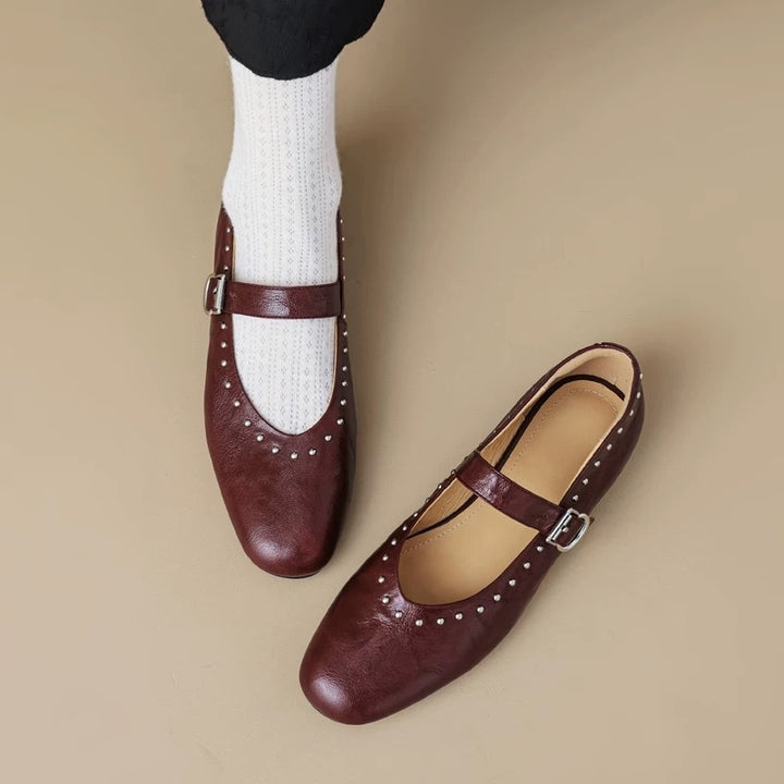 Damen Mary Jane Ballerinas mit elegantem Riemchen und funkelnden Nieten Drune