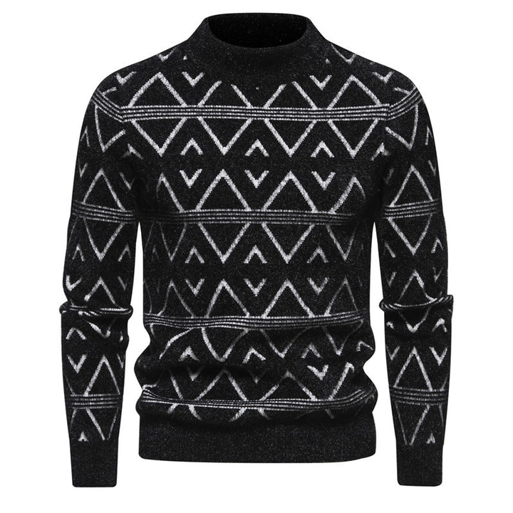 Herren Feinstrick-Mockneck-Pullover mit geometrischem Jacquardmuster und geripptem Saum Drune