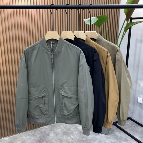 Herren Leichte Utility-Bomberjacke mit Reißverschluss, Multifunktions-Taschen und Rippbündchen Drune