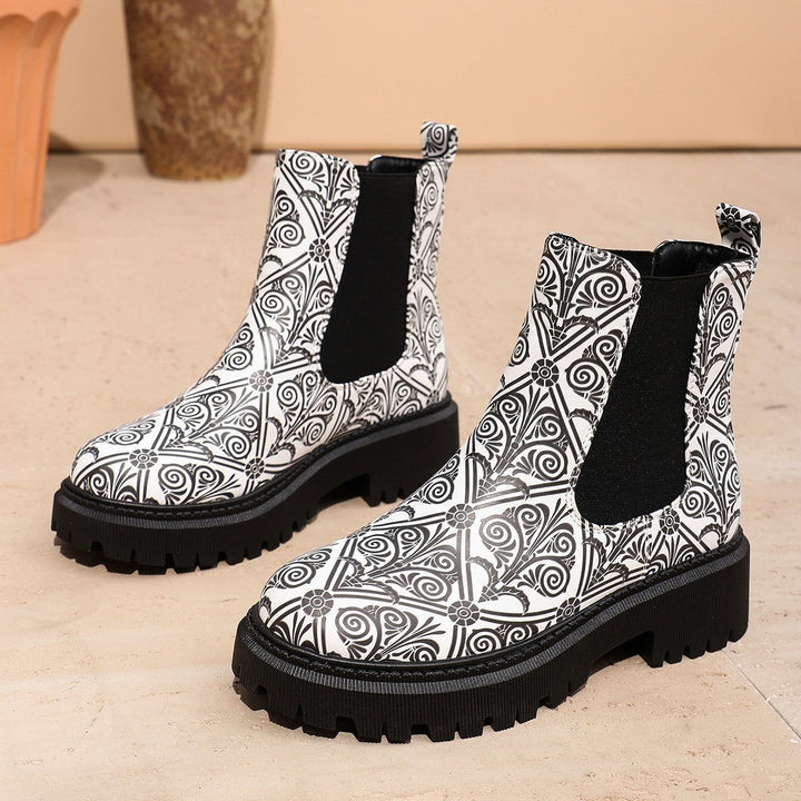 Damen Chelsea-Stiefel mit kreativem Musterdruck und rutschfester Sohle Drune