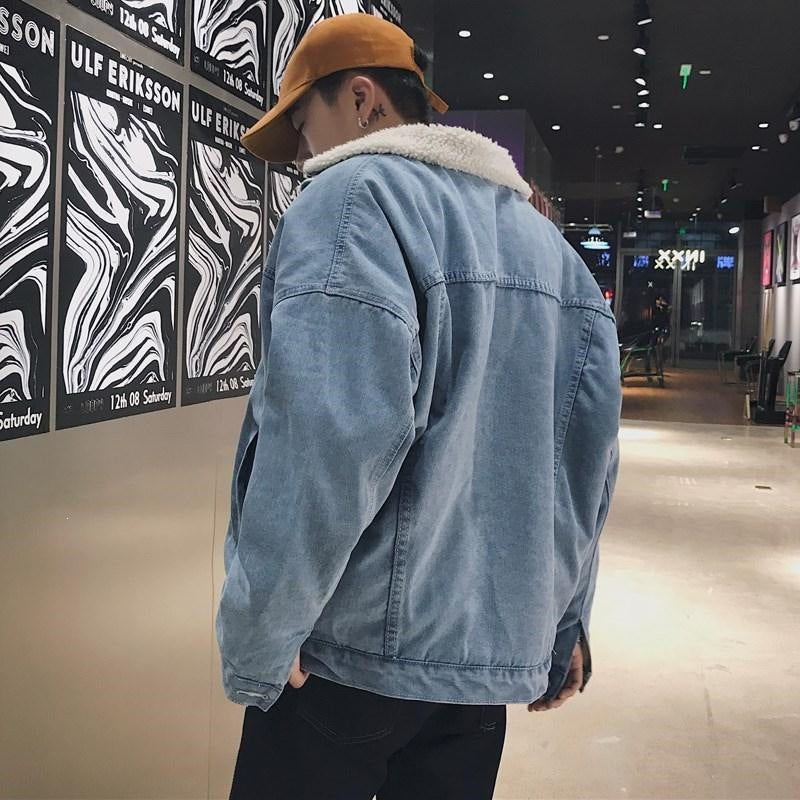 Herren Modische Denimjacke mit Fleecefutter Drune