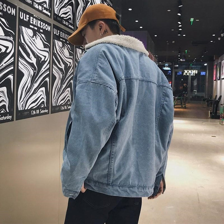 Herren Modische Denimjacke mit Fleecefutter Drune