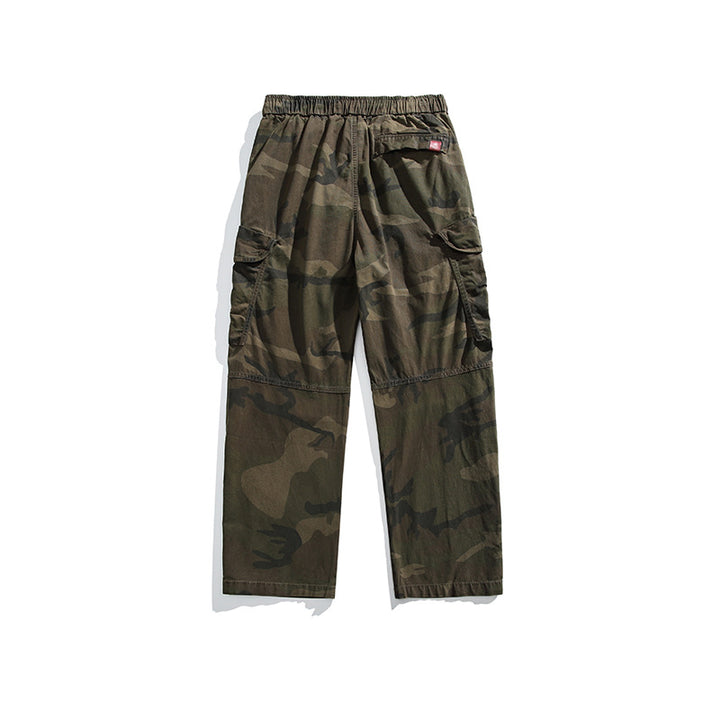 Herren Baggy-Cargohose im Army-Camo mit elastischem Kordelbund und Multifunktions-Taschen Drune
