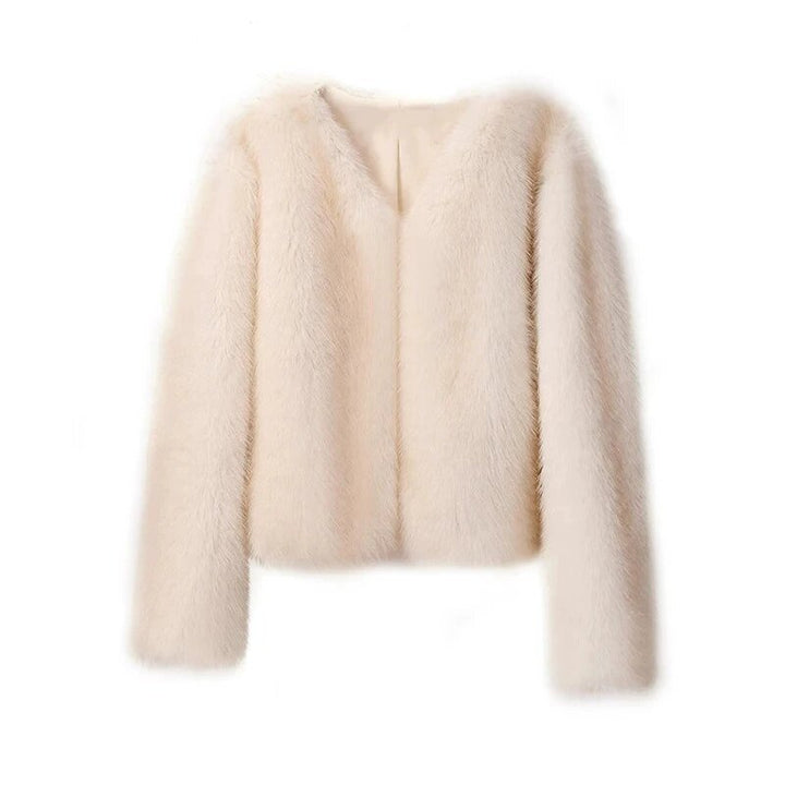 Damen Plüschige Kurzjacke mit tiefem V-Ausschnitt Drune