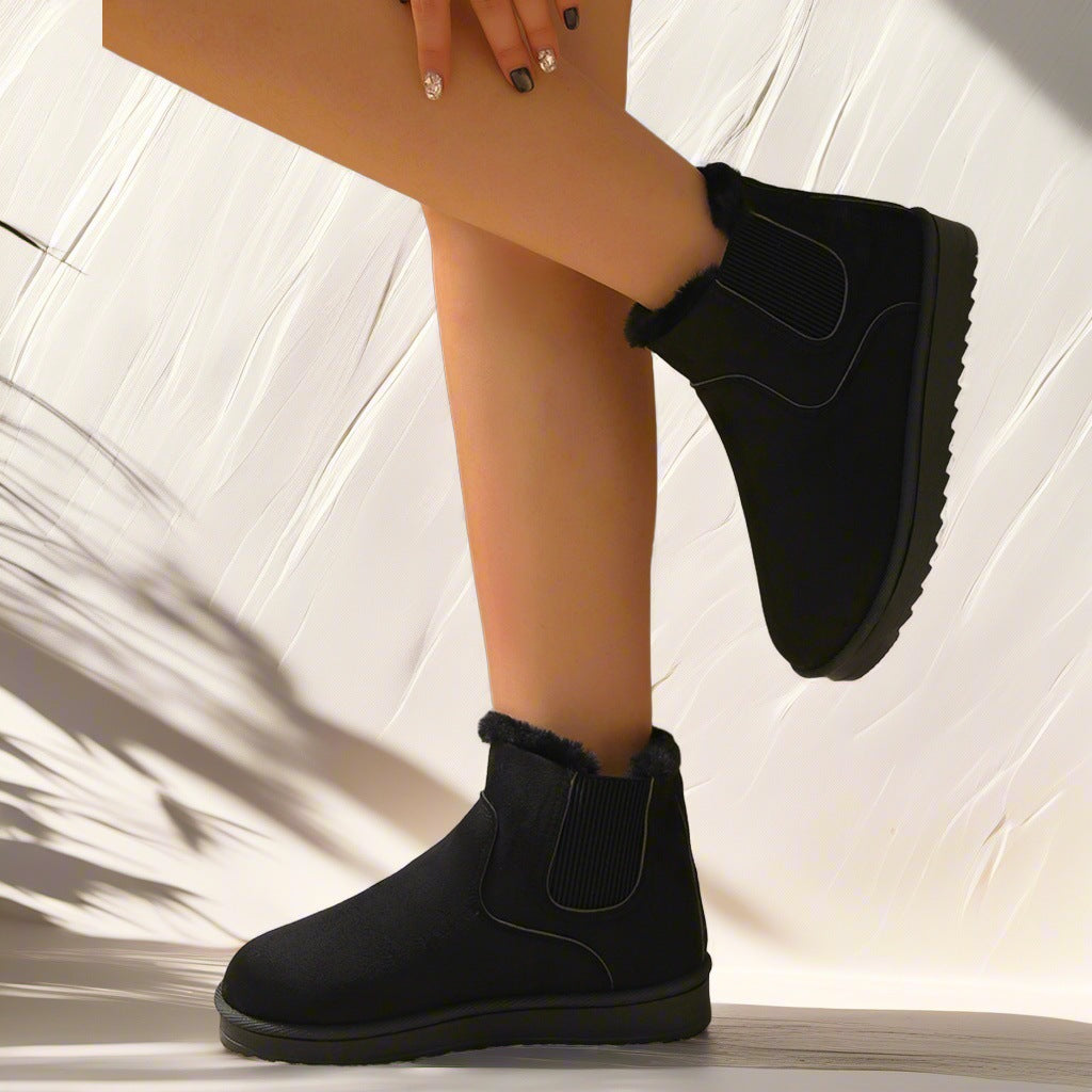 Damen Gefütterte Chelsea-Stiefelette aus Wildlederoptik mit elastischem Einsatz und Profilsohle Drune