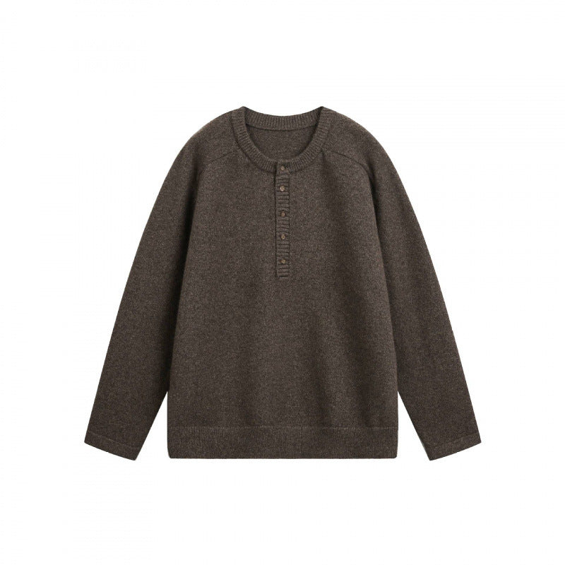 Unisex Feinstrick-Henley-Pullover mit Raglanärmeln und halber Knopfleiste Drune