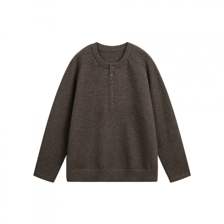 Unisex Feinstrick-Henley-Pullover mit Raglanärmeln und halber Knopfleiste Drune