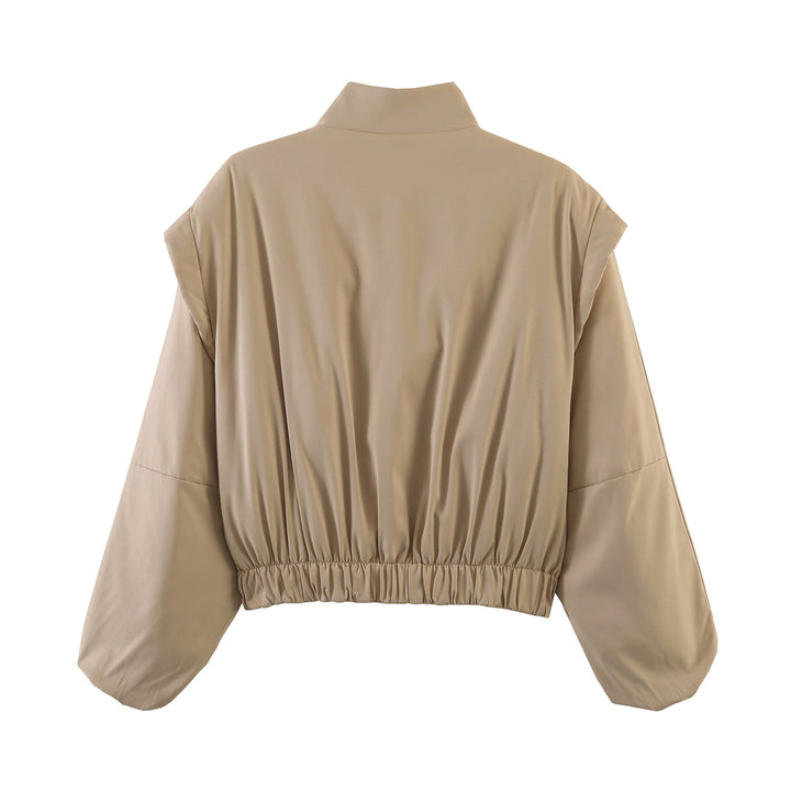 Damen Kurz geschnittene Windjacke mit Stehkragen, wattierter Fütterung und Ballonärmeln Drune