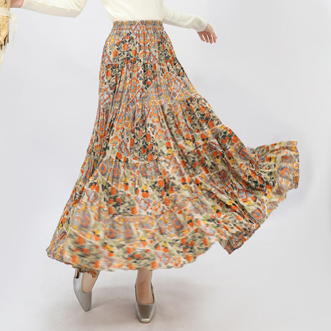 Damen nan gestufter Midirock mit Crinkle-Plissee und elastischem Komfortbund Drune