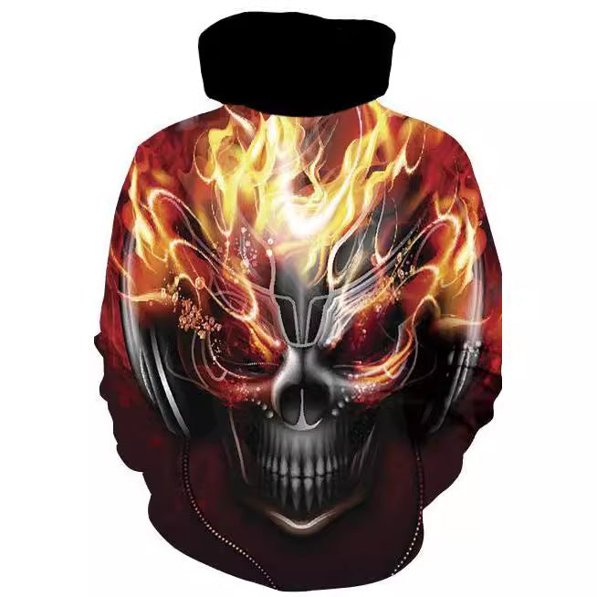 Herren Kapuzenpullover mit fotorealistischem 3D-Skull-Print, Kronen- & Kettenmotiv Drune