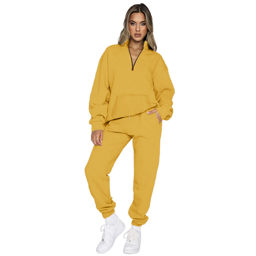 Damen Bequemes Freizeitoutfit mit Hohem Kragen und Kängurutasche Drune