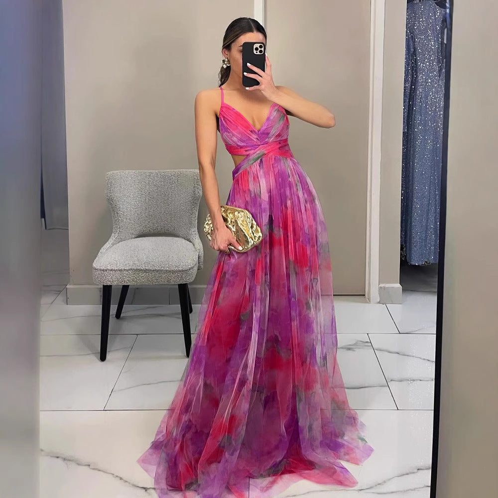 Damen Maxikleid mit kunstvollem Wickeldesign und transparentem Rock Drune