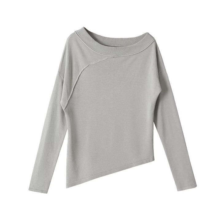 Damen Asymmetrisches Feinstrick-Longsleeve mit weitem U-Boot-Ausschnitt Drune