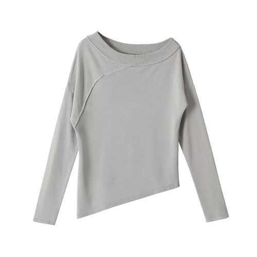 Damen Asymmetrisches Feinstrick-Longsleeve mit weitem U-Boot-Ausschnitt Drune