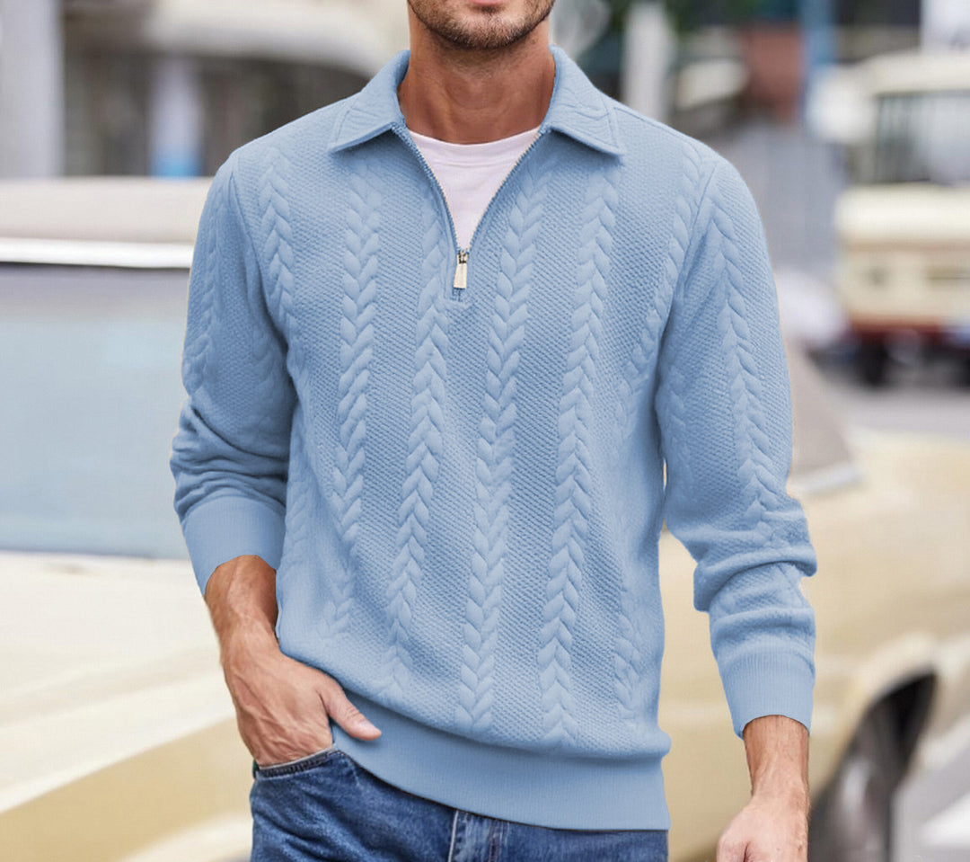 Herren strukturierter Halbzip-Pullover mit Troyerkragen, feinem Zopfmuster und elastischen Bündchen Drune