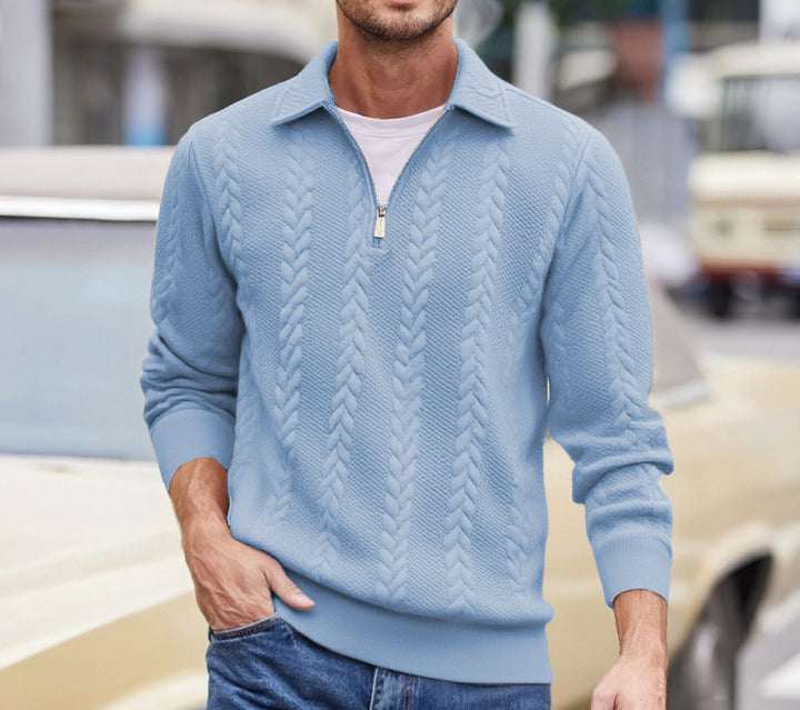 Herren strukturierter Halbzip-Pullover mit Troyerkragen, feinem Zopfmuster und elastischen Bündchen Drune