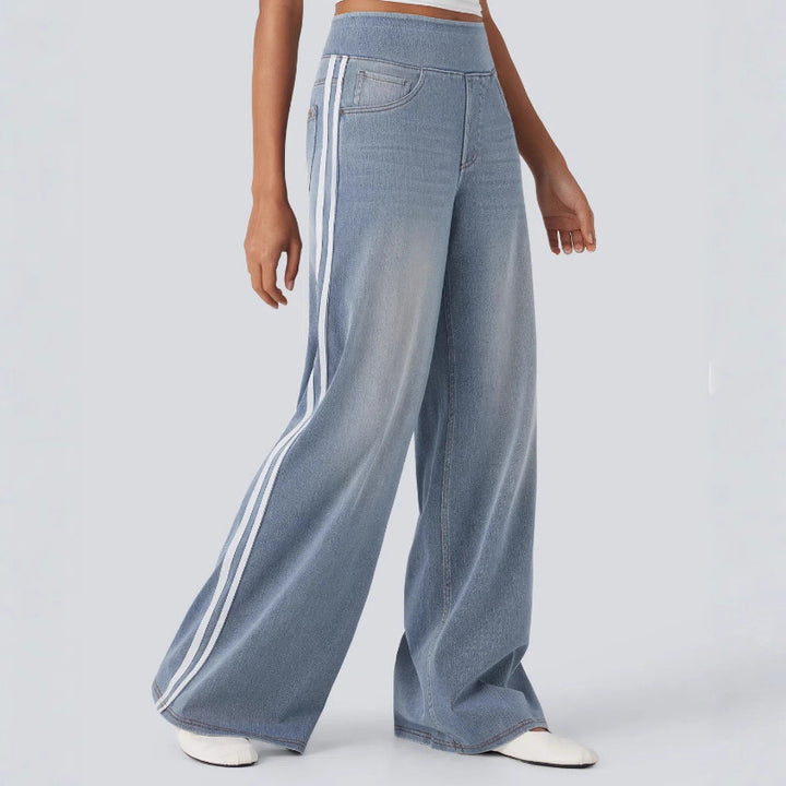 Damen Weitgeschnittene Denim-Hosen mit seitlichem Streifen Drune