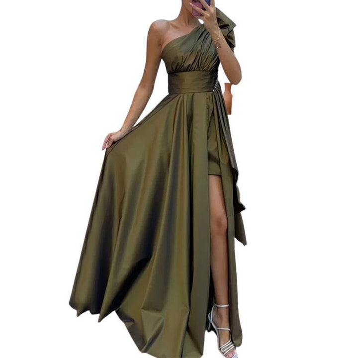 Damen Asymmetrisches Abendkleid mit tiefem Beinschlitz und elegantem Drapierung Drune