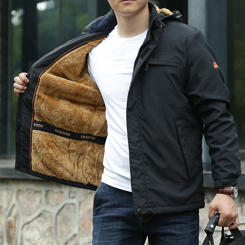 Herren Leichte Kapuzen-Fieldjacke im Urban-Utility-Stil mit Reißverschluss und Multifunktionstaschen Drune