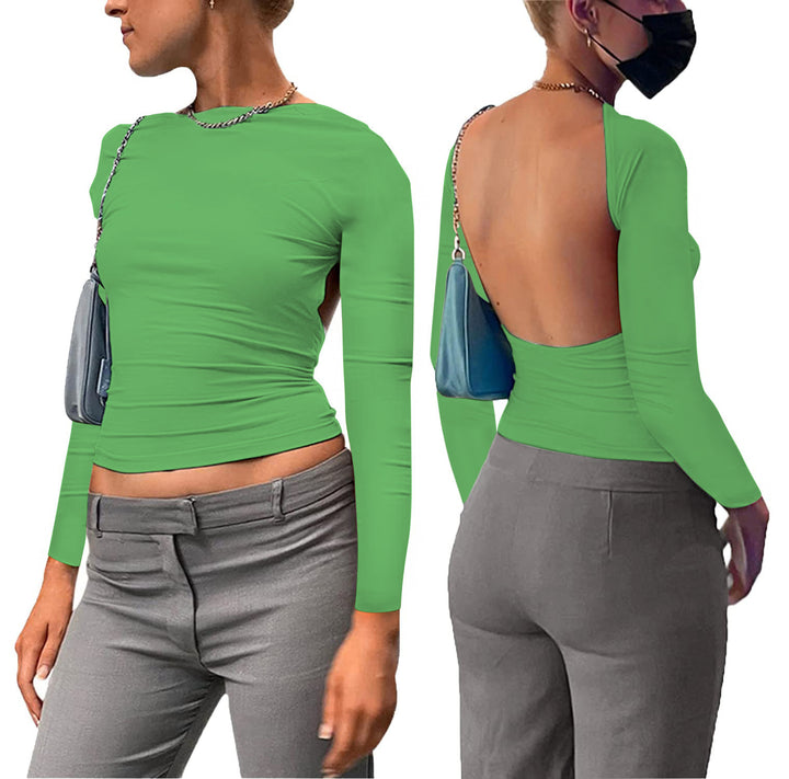 Damen figurbetontes Longsleeve-Oberteil mit offenem Rücken und elegantem Design Drune
