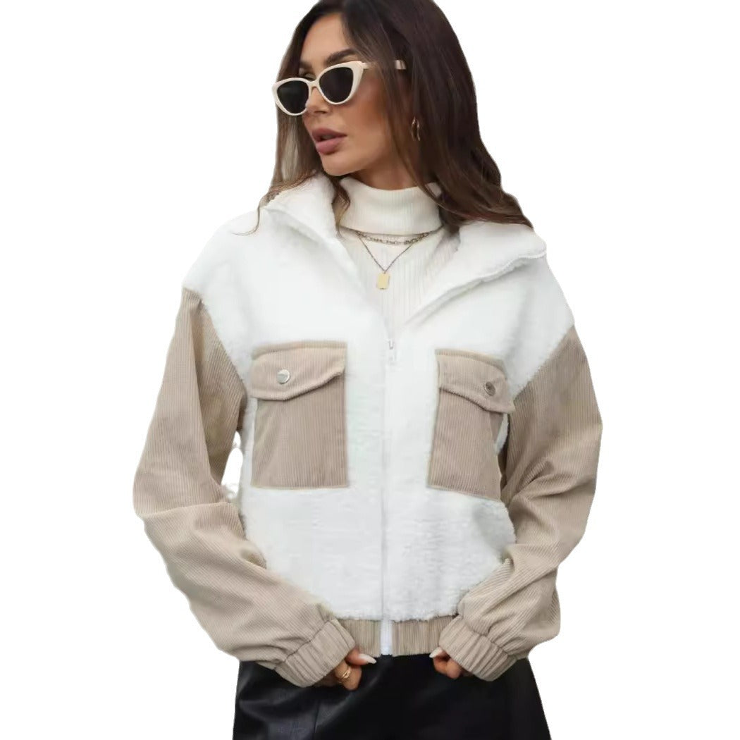 Damen Fleecejacke mit Kapuze und modischen Corddetail Drune