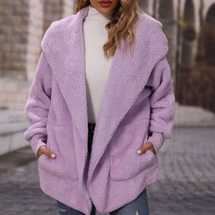 Damen Kuschelige Plüschjacke mit offenem Kragen Drune