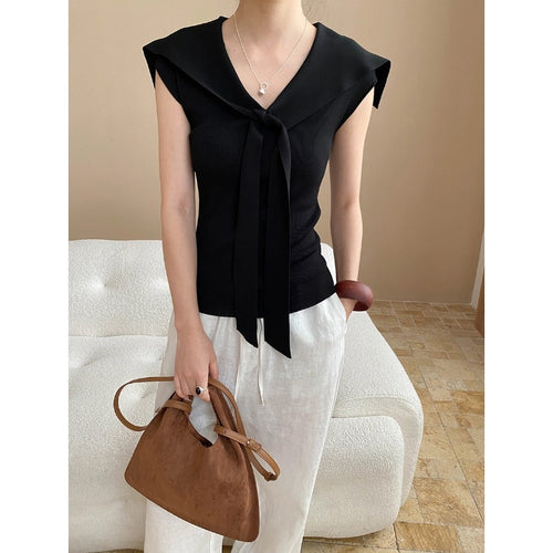 Damen elegantes Oberteil mit schickem Schleifenkragen Drune