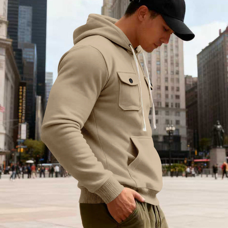 Herren Kapuzenpullover mit Brustklappentasche, Kängurutasche & Rippbündchen Drune