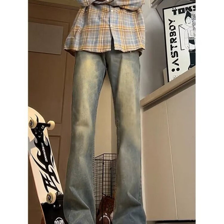 Herren lässige Bootcut-Jeans mit ausgefranstem Saum und bequemem Schnitt Drune