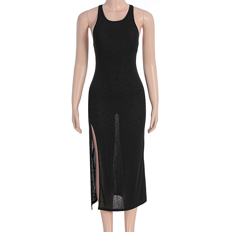 Damen figurbetontes Midikleid mit hohen Seitenschlitzen und Racerback Drune