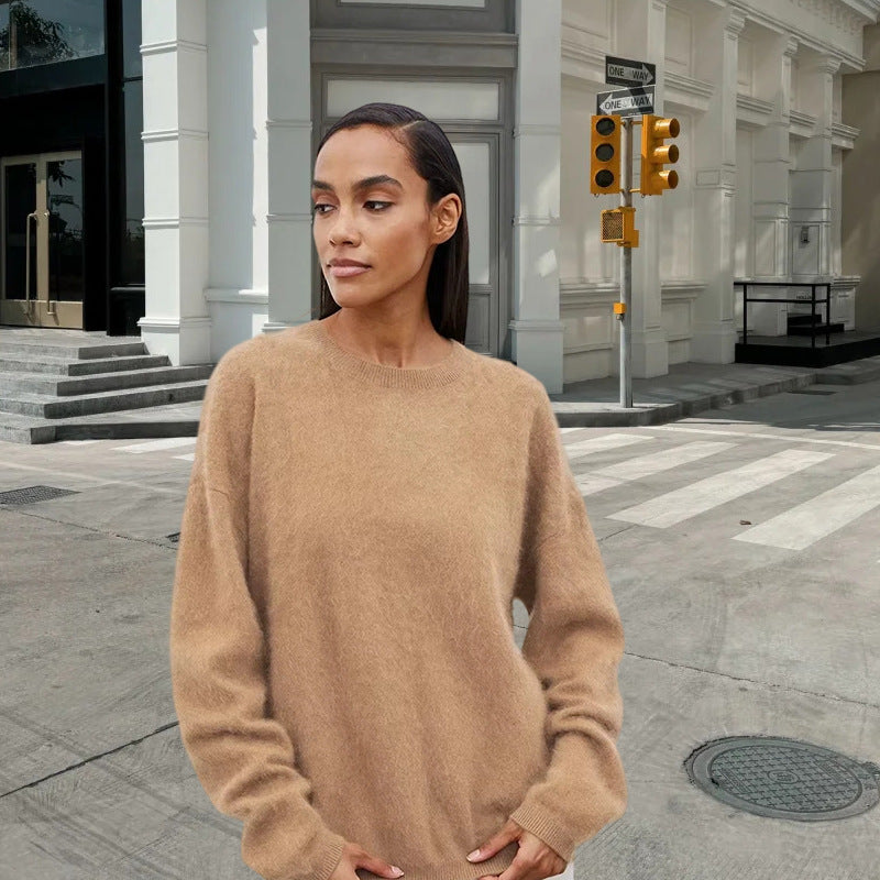 Damen weicher Strickpullover mit elegantem Rundhalsausschnitt und lässigem Schnitt Drune