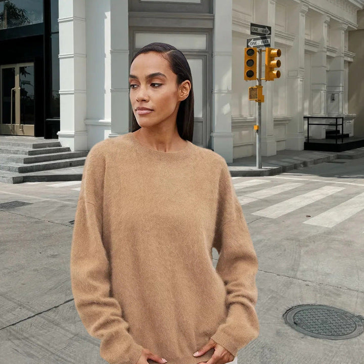 Damen weicher Strickpullover mit elegantem Rundhalsausschnitt und lässigem Schnitt Drune