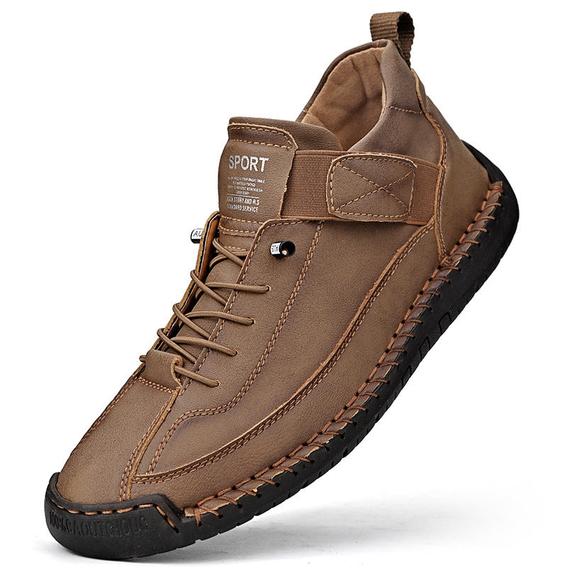 Herren Ledernachahmender Freizeit‑Sneaker mit Klettriemen, Mokassinnaht & profilierter Gummisohle Drune