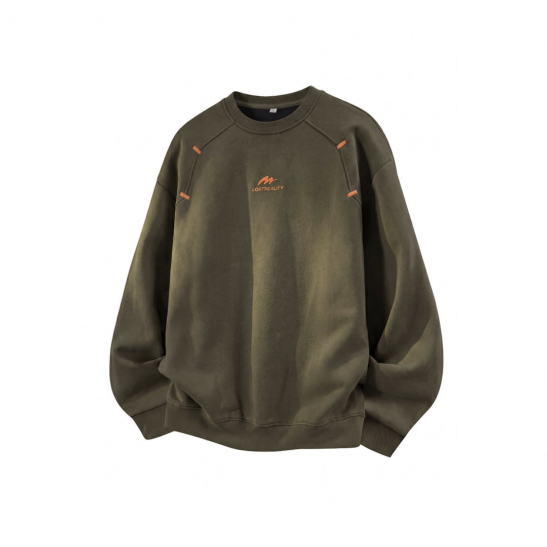 Unisex Boxy-Rundhals-Sweatshirt mit Applikationslaschen und minimalistischer Logo-Stickerei Drune
