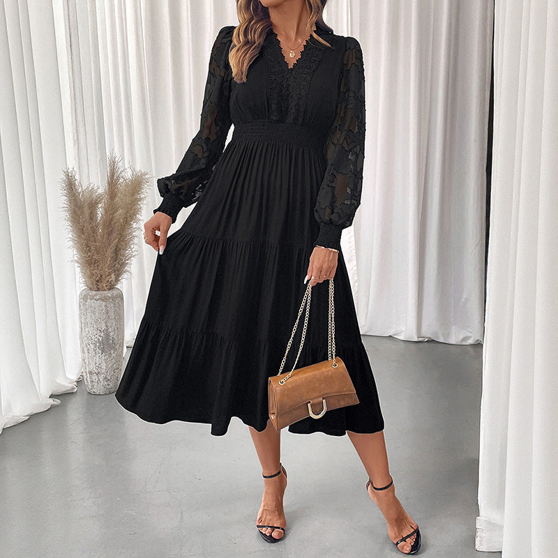 Damen Elegantes Maxikleid mit Spitzenärmeln Drune
