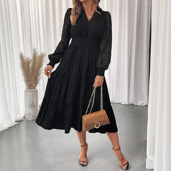 Damen Elegantes Maxikleid mit Spitzenärmeln Drune