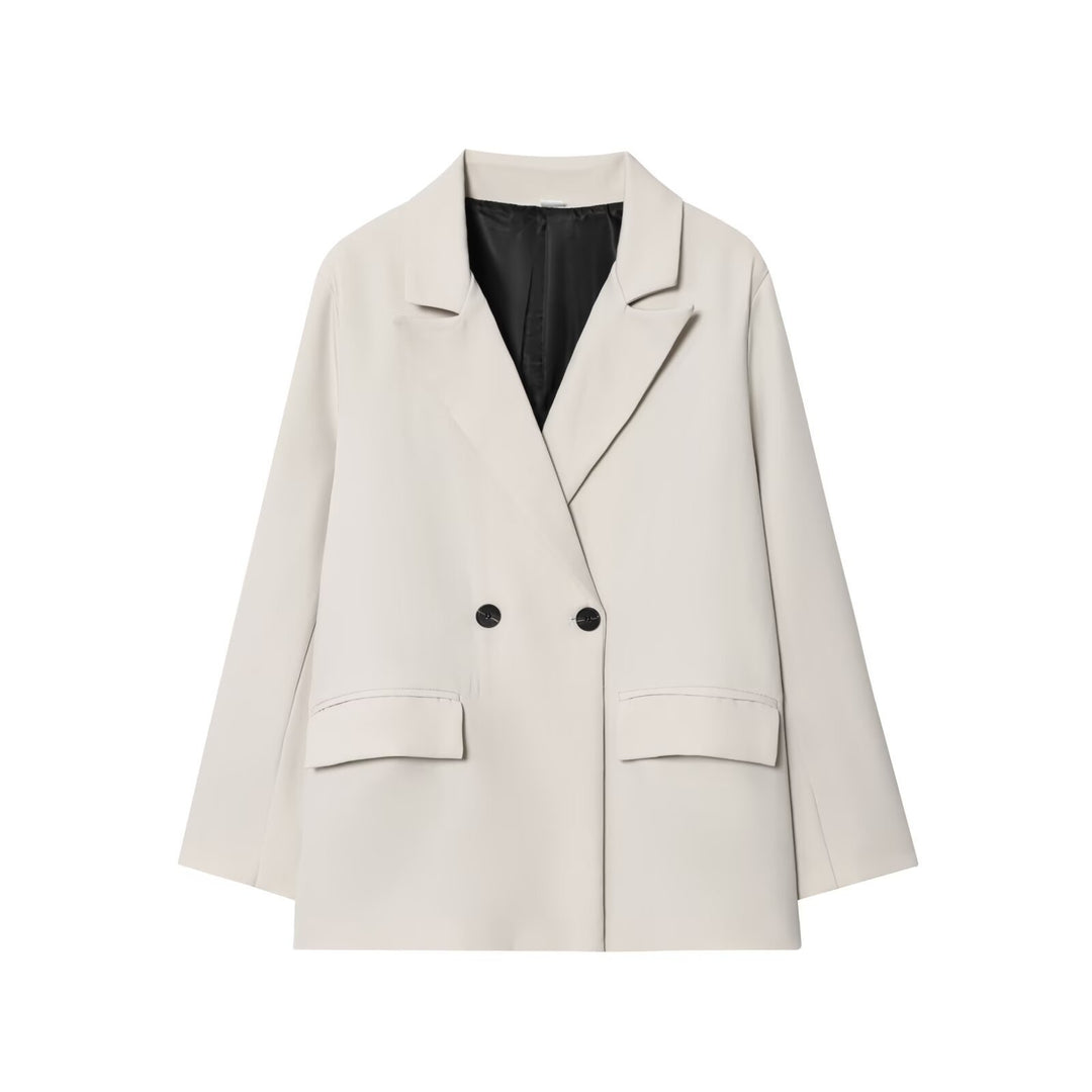 Damen Oversize Doppelreihiger Sakko-Blazer mit Pattentaschen Drune
