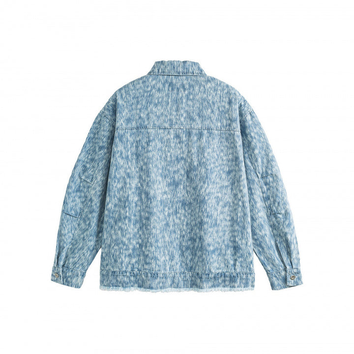 Unisex Boxy-Jeansjacke mit ausgefranstem Saum und strukturierter Waschung Drune