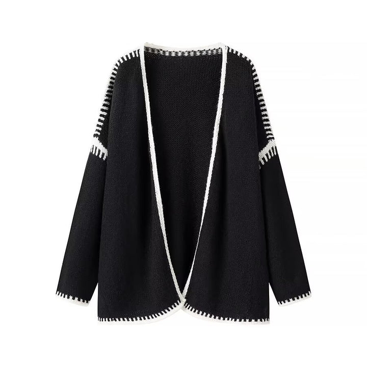 Damen Oversize-Strickjacke mit kontrastierender Häkelkante und überschnittener Schulter Drune