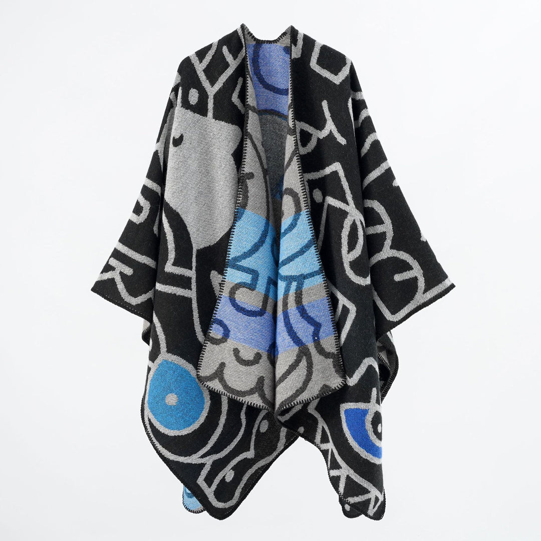 Damen Reversibler Strickponcho im Kuschel‑Umhang mit grafischem Jacquard Drune