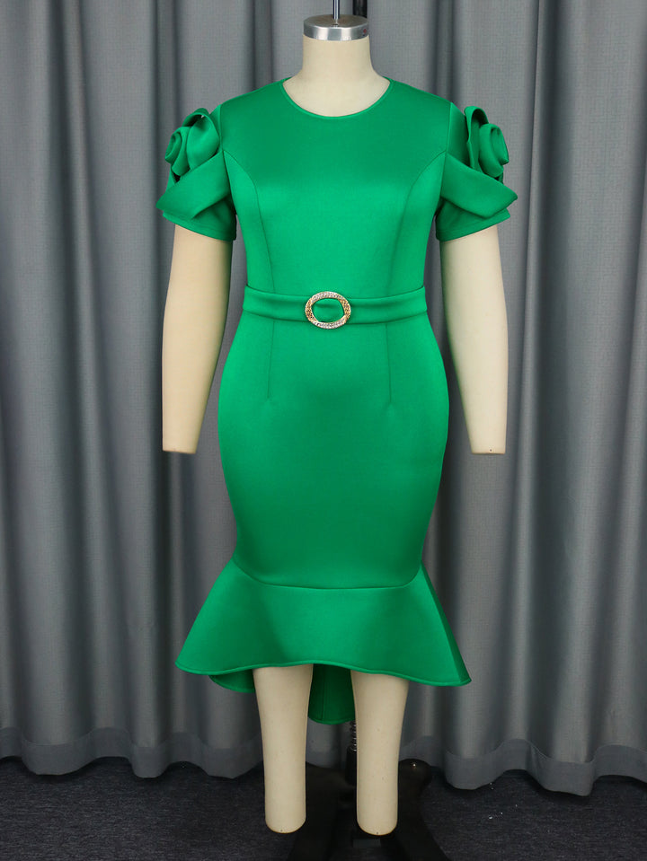 Damen figurbetontes Abendkleid mit Rüschensäumen und schickem Gürtel Drune