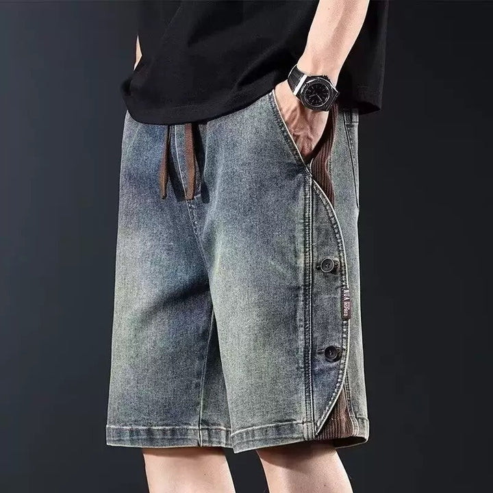 Herren lockere Denim-Shorts mit knielangem Schnitt und verstellbarem Kordelzug Drune