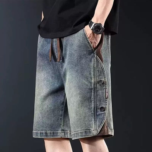 Herren lockere Denim-Shorts mit knielangem Schnitt und verstellbarem Kordelzug Drune