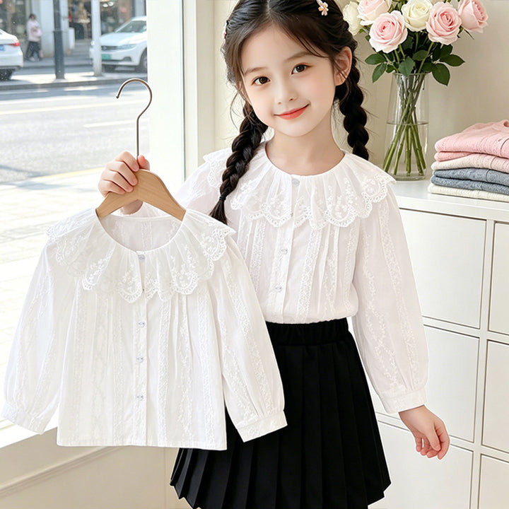 Mädchen Bluse mit romantischem Spitzenkragen und filigranem Design Drune