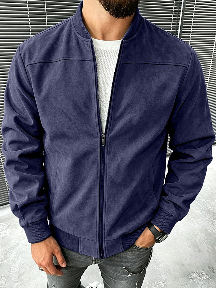 Herren Veloursleder-Optik Bomberjacke mit Reißverschluss und Rippbündchen Drune