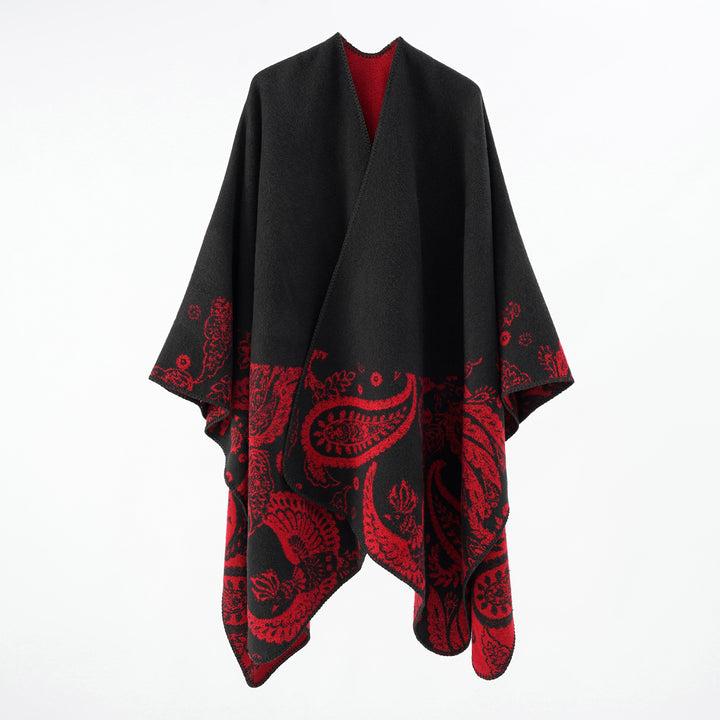 Damen Wollmix-Wendecape mit Paisley-Jacquard und offenem V-Ausschnitt Drune