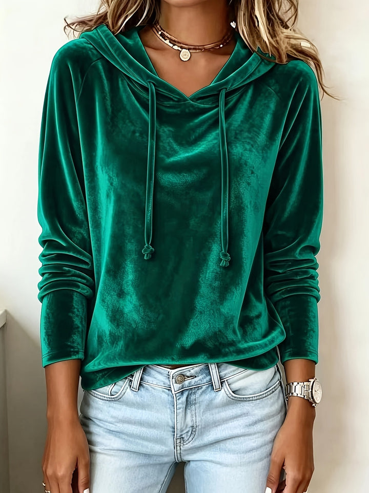 Damen Samt-Hoodie mit Kapuze Kordelzug und legerem Schnitt Drune