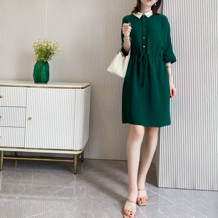 Damen Lässiges Midi-Kleid mit kontrastierendem Kragen Drune