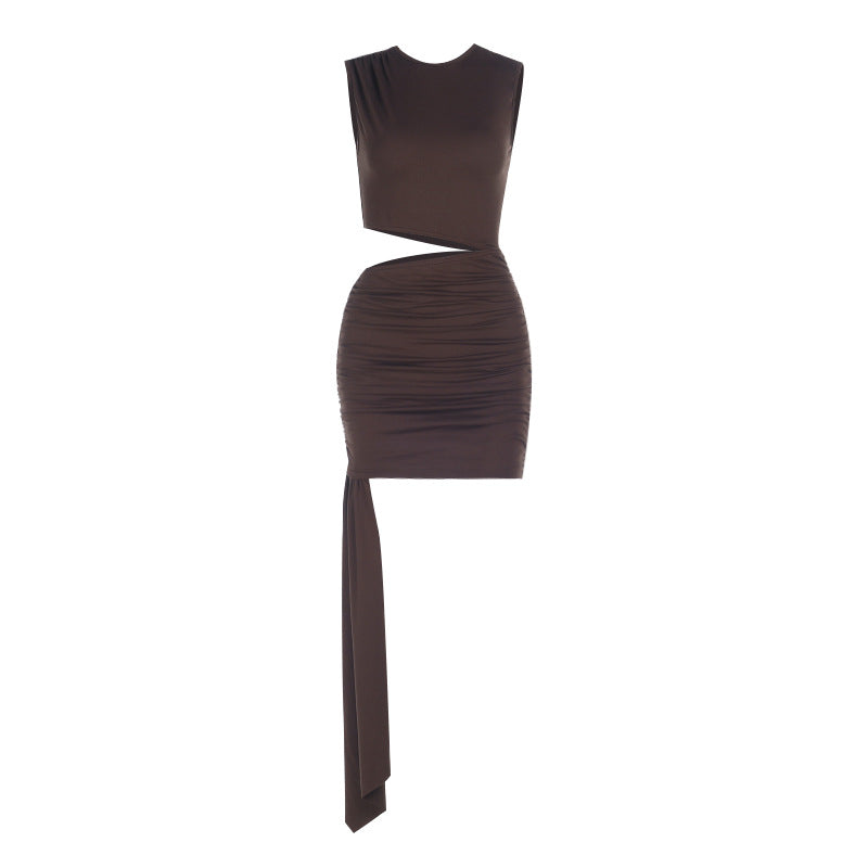 Damen kurzes Wickelkleid mit asymmetrischem Saum und tailliertem Design Drune
