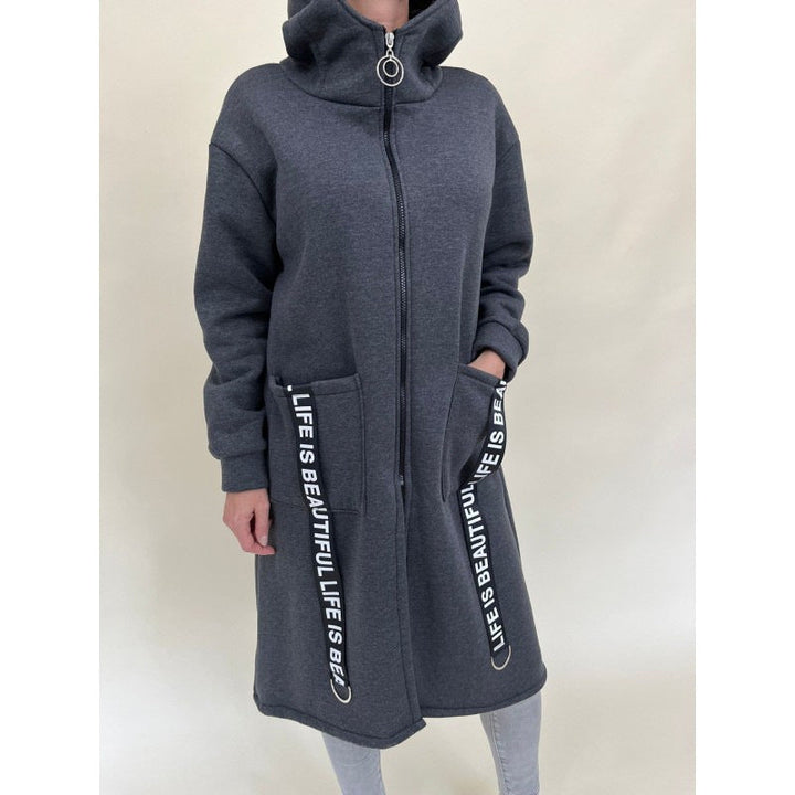 Drune | Taschen Design Hoher Kragen Lange Kapuzen Sweatshirtjacke